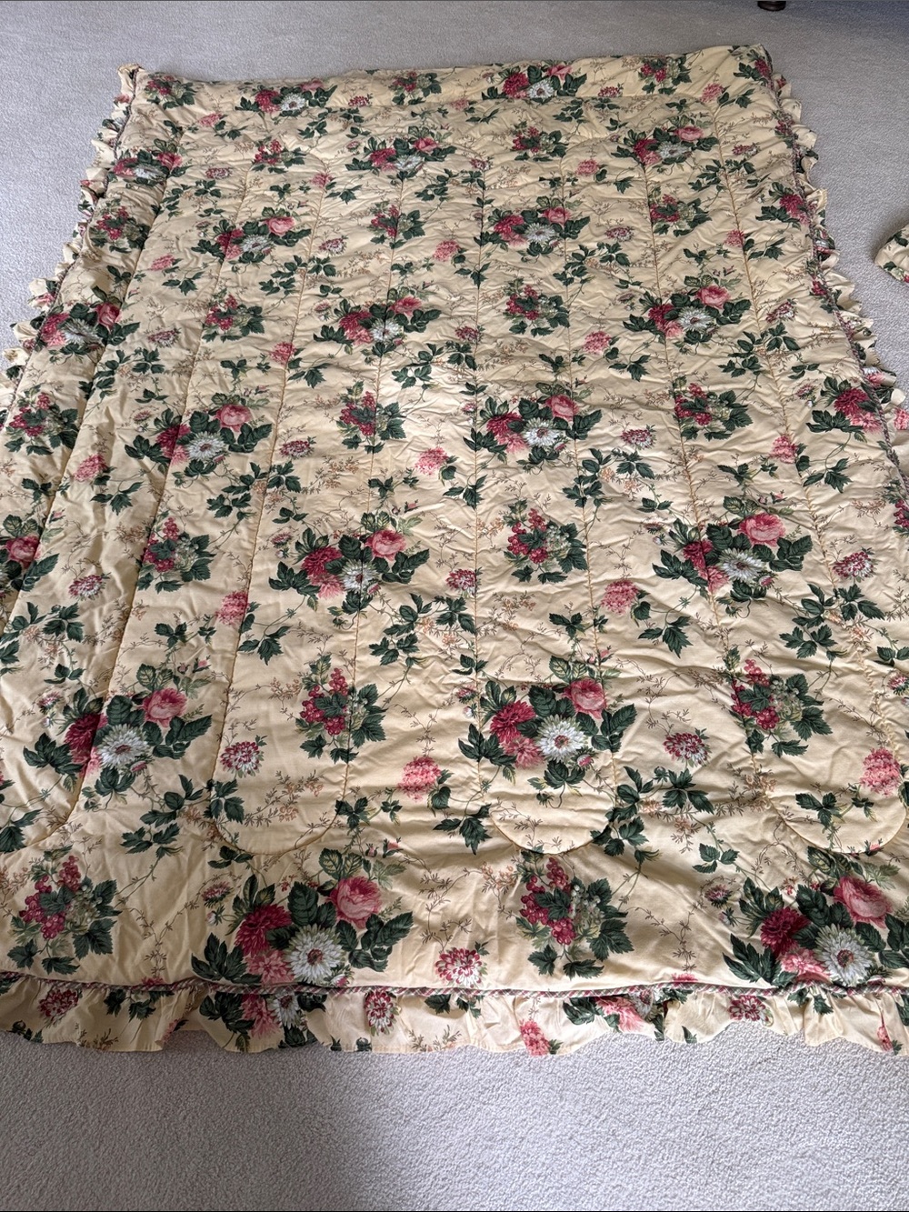 Floral Quilted Comforter - Cream with Pink & Green Floral Print
